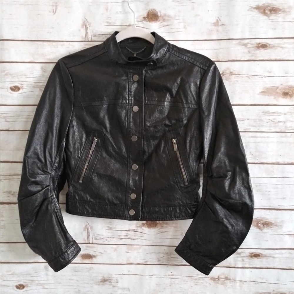 BCBGMaxAzria Black 100% Leather Jacket Size XS